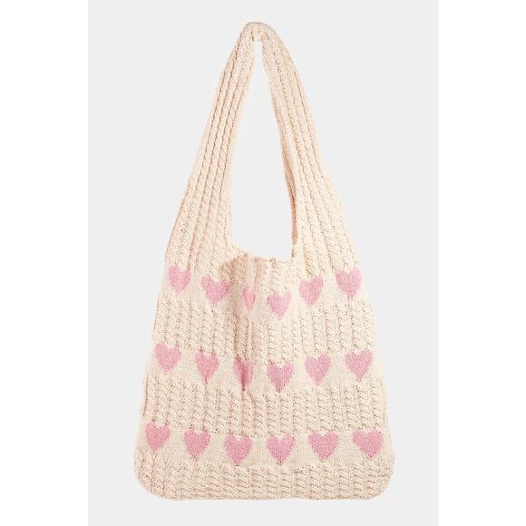 FAME ACCESSORIES Heart Crochet Sweater Tote Bag NEW - Picture 7 of 7